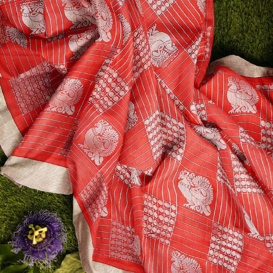 CHILLY RED SILK COTTON SAREE
